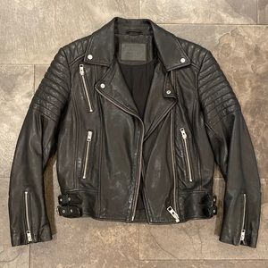 All Saints leather motto jacket